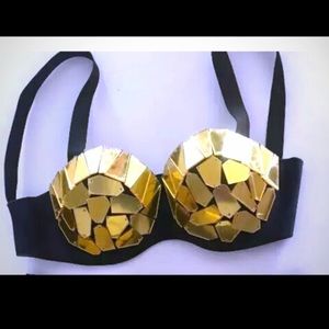 Gold mirror black EDC Raver/ festival pushup bra